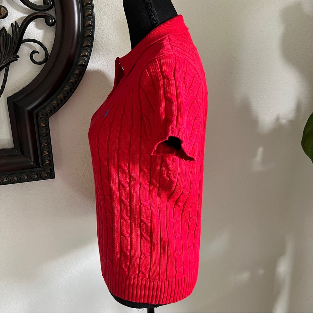 Ralph Lauren Women’s Red 100% Cotton Cable Knit Short Sleeve Sweater XL - Picture 4 of 14